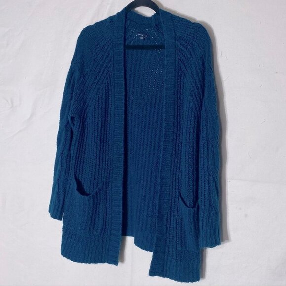 5/$25 American Eagle Outfitters Turquoise Open Front Chunky Knit Cardigan XS - Picture 2 of 13